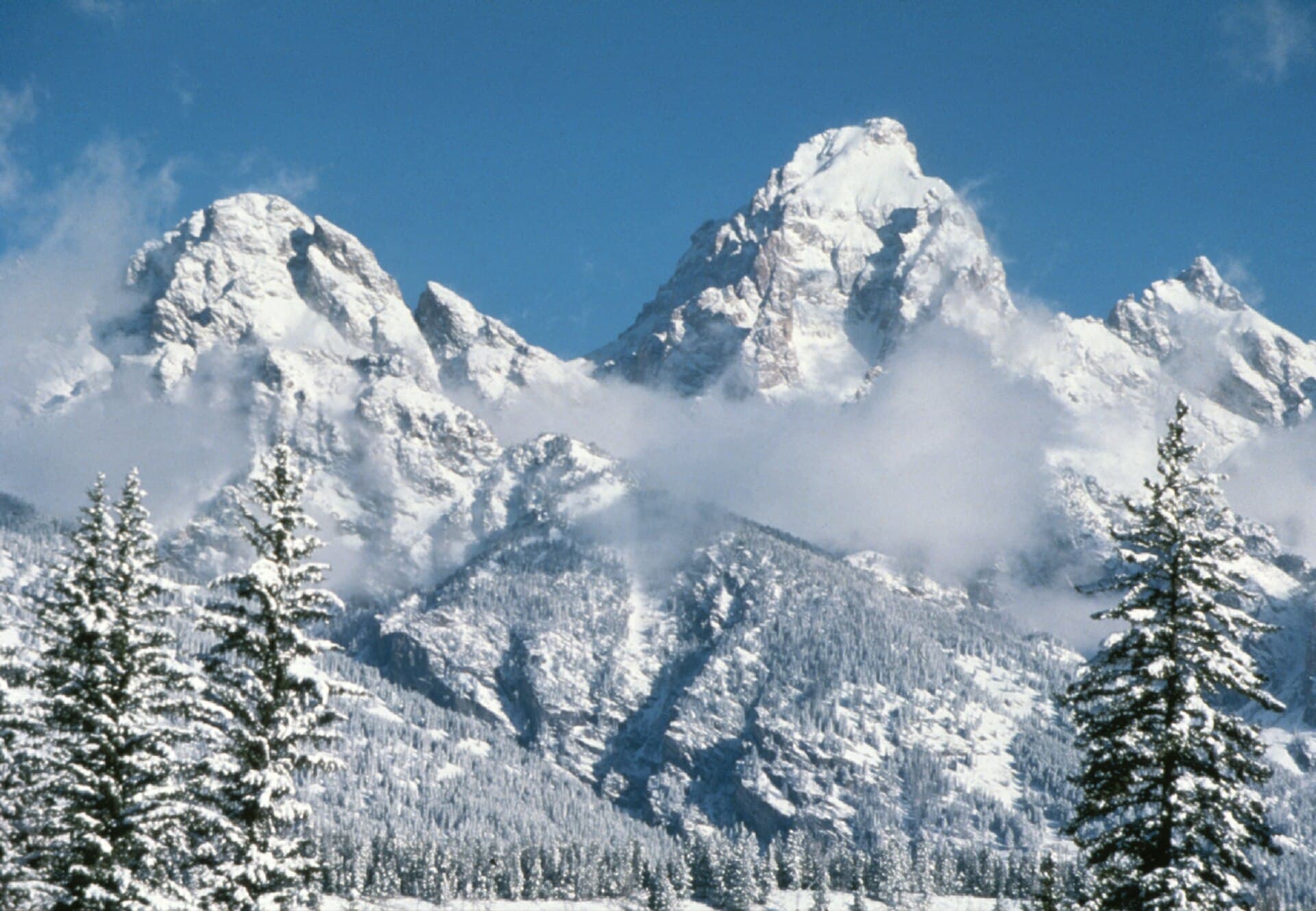 The Teton range in winter above Teton Valley — near Driggs, Idaho