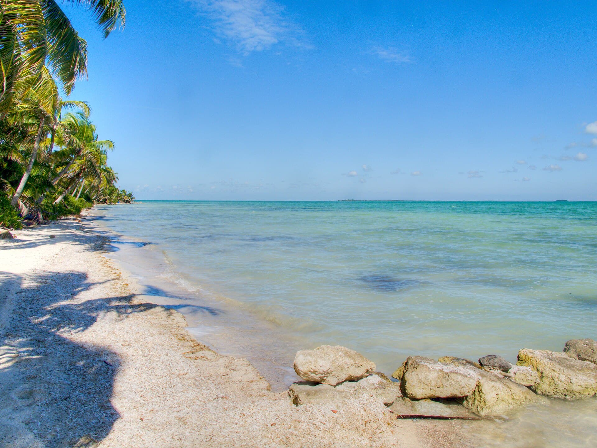 The bayfront beach and palms — Corozal, Belize