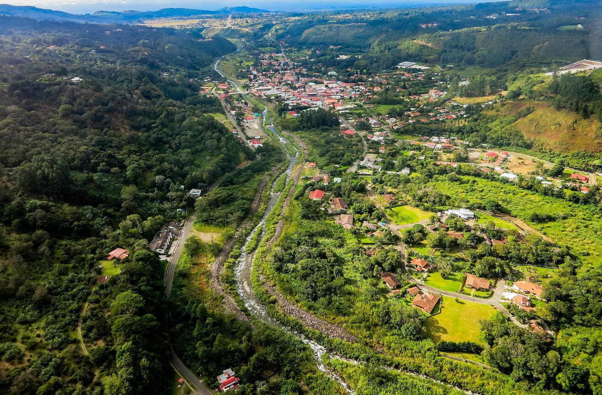 Aerial view of the town in the green highlands — Boquete, Panama
